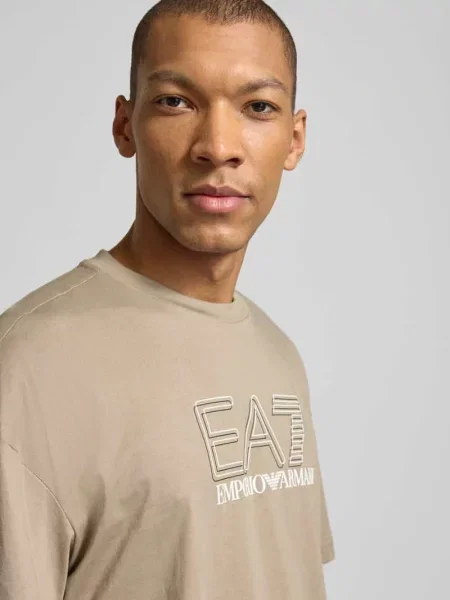 T-shirt z logo i okrągłym dekoltem Ea7 Emporio Armani beżowa