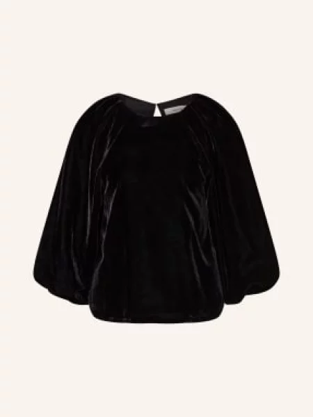 Selected Femme Bluzka Z Aksamitu Z Rękawami schwarz czarna
