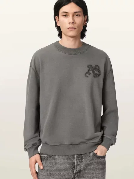 AllSaints oversize dukserica muška od pamuka INSIGNIA siva