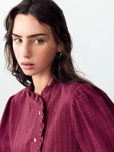 Bluzka kopertowa z falbanką burgund Teen S MANGO TEEN