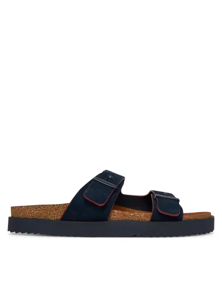 Natikači Tommy Hilfiger Cork Adjustable Suede Sandal Mornarsko modra