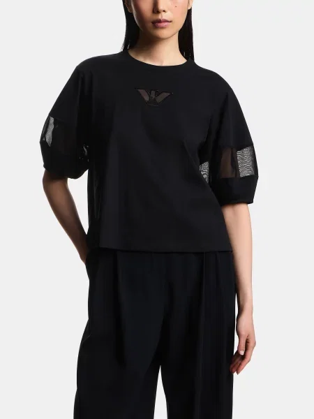 Блуза Emporio Armani бавовна/поліамід чорний