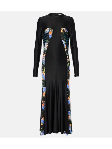 Rochie maxi Rabanne cu model floral din jerseu de costum negru