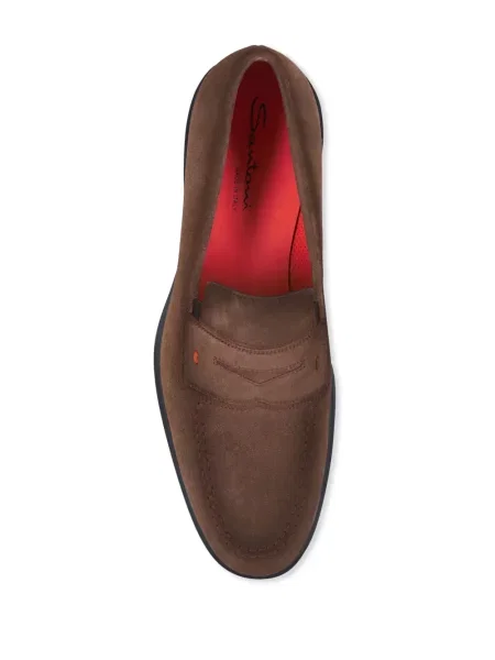 Pantofi loafer Santoni din piele de căprioară maro