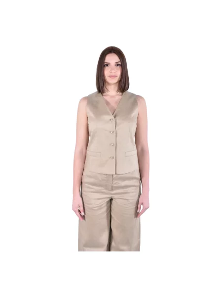Lniana kamizelka Max Mara Studio brązowa