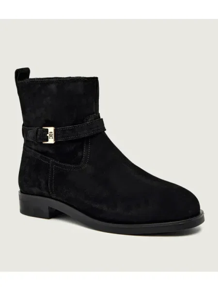 Tommy Hilfiger Botine Th Buckle Riding Suede Bootie negru