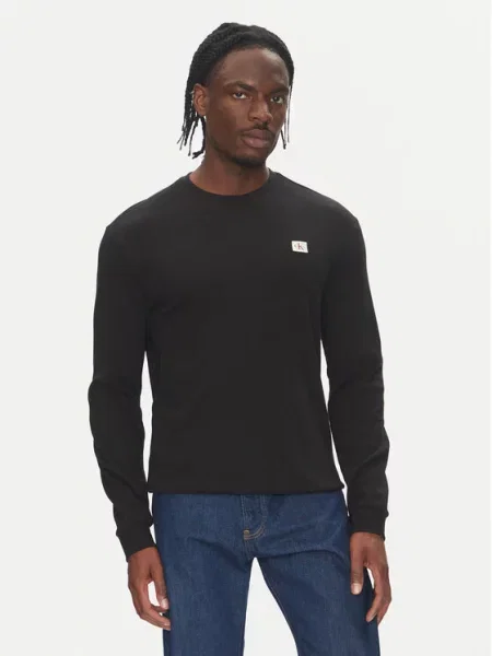 Tricou cu mânecă lungă Calvin Klein Jeans clasic negru