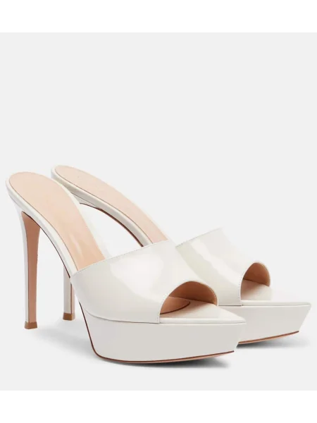 Papuci tip mules Gianvito Rossi din piele cu platformă de lac alb