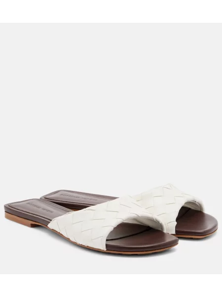 Papuci tip mules Bottega Veneta din piele alb