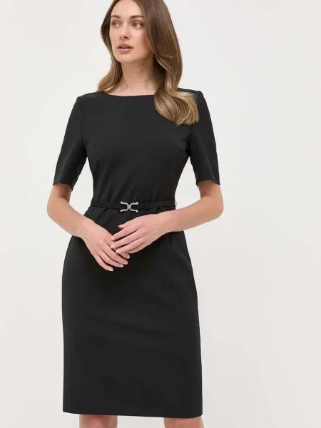 Шерстяное платье мини Boss черное