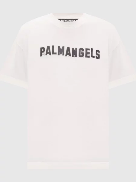 Футболка кольору айворі з принтом логотипа Palm Angels бежева