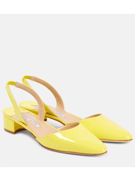 Usnjene lakirane salonarji Manolo Blahnik z odprtimi petami rumena