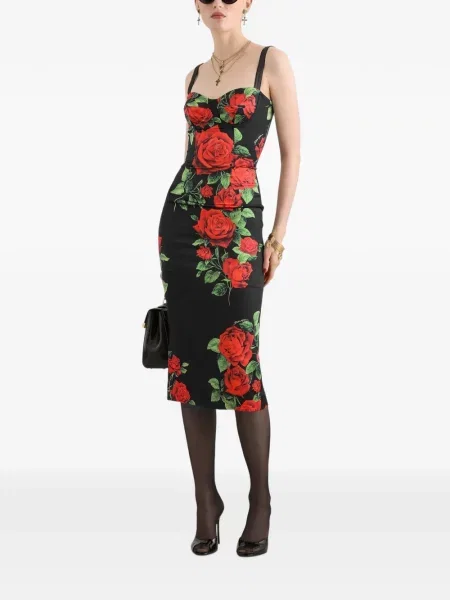 Rochie midi Dolce & Gabbana din satin cu imagine negru