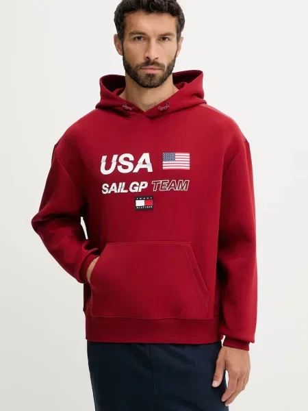 Dukserica Tommy Hilfiger x SAIL GP s kapuljačom s tiskom crvena