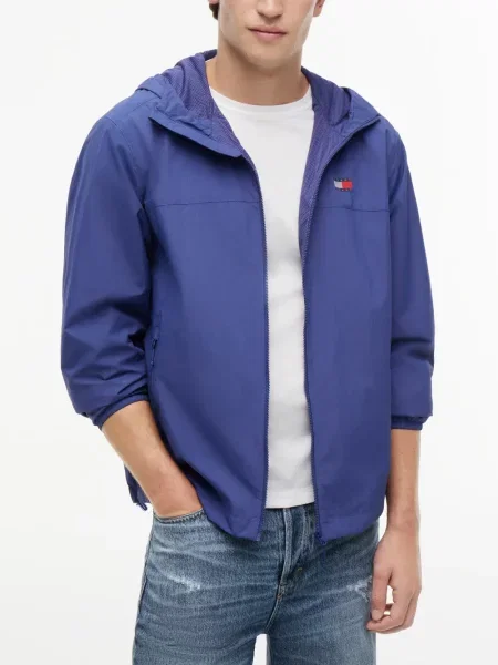 Geacă Tommy Hilfiger cu glugă cu autograf albastru