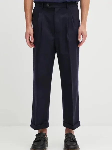 Drôle de Monsieur spodnie z dodatkiem wełny Le Pantalon Plis Cropped granatowy