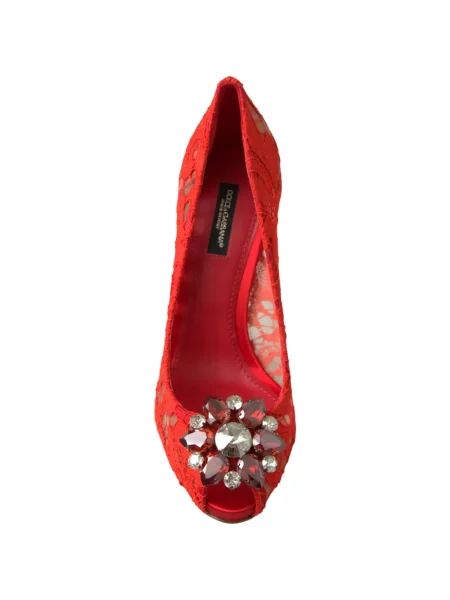 Pantofi cu toc Dolce & Gabbana din dantelă roșu