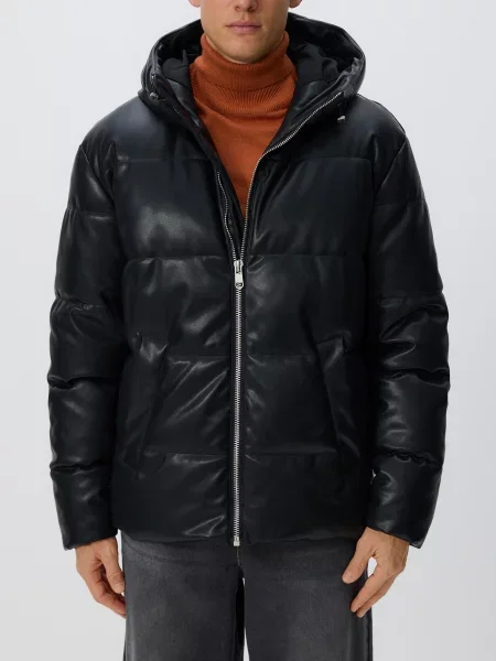 Стеганая кожаная куртка Reserved черная