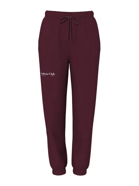 PIECES Nohavice PCRISSO vínovo červená biela