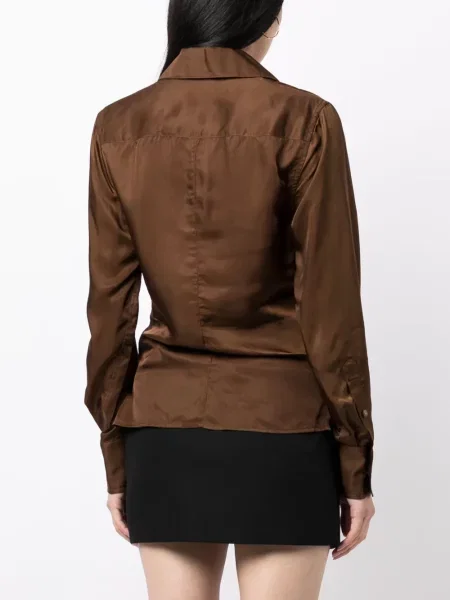 Cămașă Helmut Lang din satin lungă maro