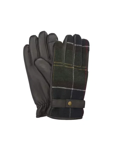 Rękawiczki z wełny z rzemiennym paskiem Barbour zielone