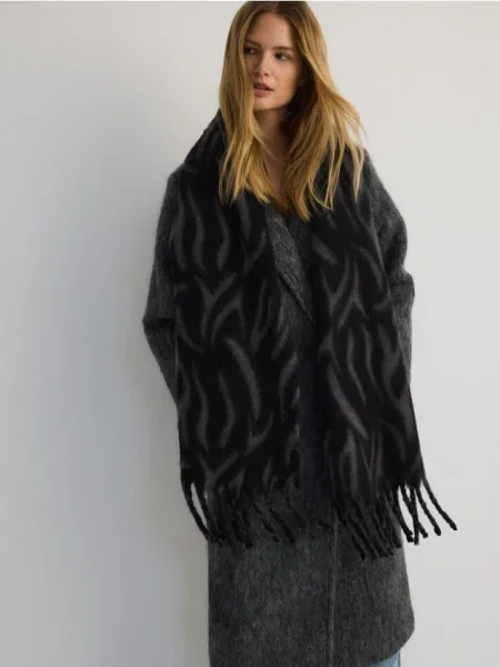 Reserved Шарф із бахромою темно-сірий сірий