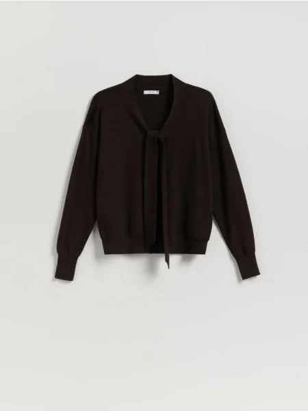 Reserved Sweter z ozdobnym wiązaniem brązowy