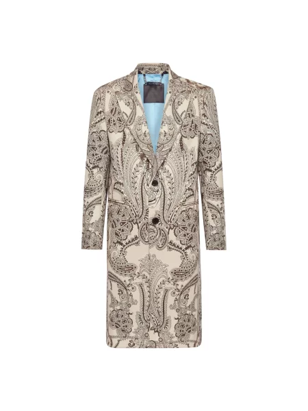 Długi płaszcz Philipp Plein skórzany z wzorem paisley beżowy