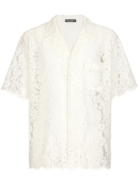 Cămașă Dolce & Gabbana transparente din dantelă alb