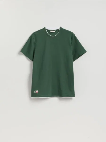 Reserved Tricou regular fit din structurat verde-închis verde