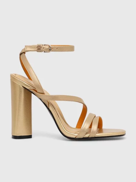 Кожени сандали Tommy Hilfiger TH GOLD BLOCK HIGH HEEL златисто