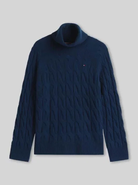 Sweter z golfem o kroju relaxed fit z czystej wełny Tommy Hilfiger granatowy