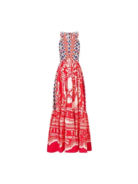 Sukienka Camilla w tygrysie prążki z dekoltem halter czerwona