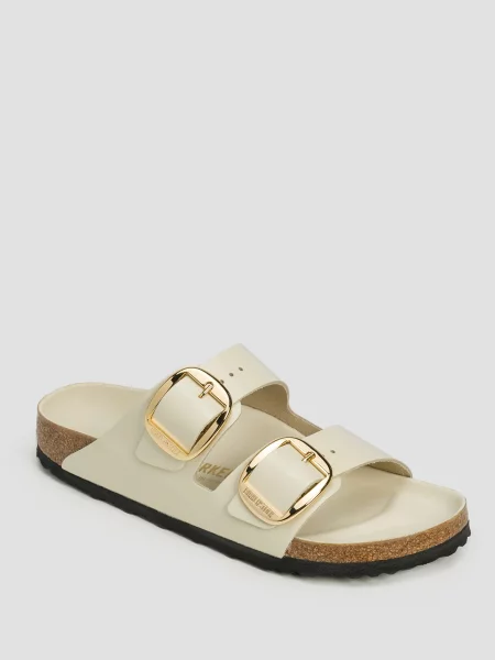 Klapki Birkenstock zamszowe na sprzączkę beżowe