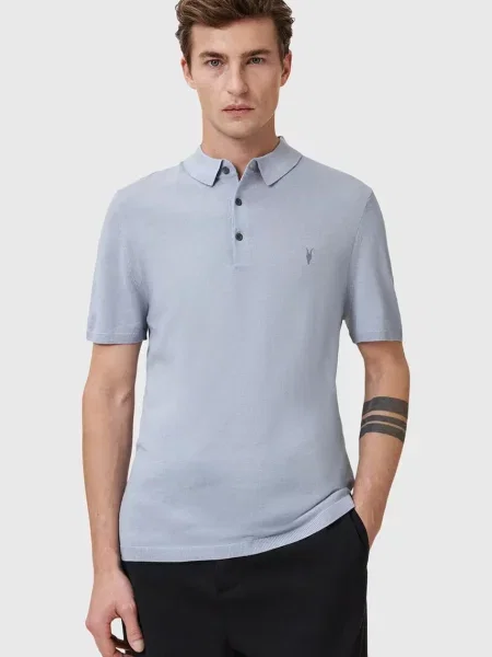 Tricou polo Allsaints de lână albastru