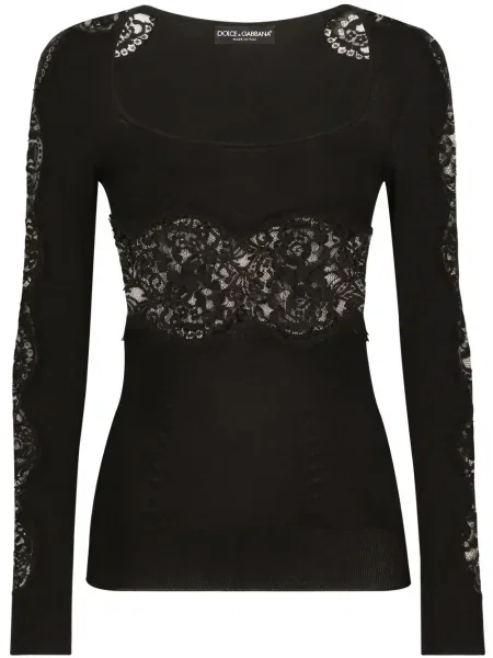 Pulover Dolce & Gabbana cu model floral din dantelă negru