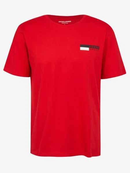 JACK & JONES Tricou / negru / alb roșu