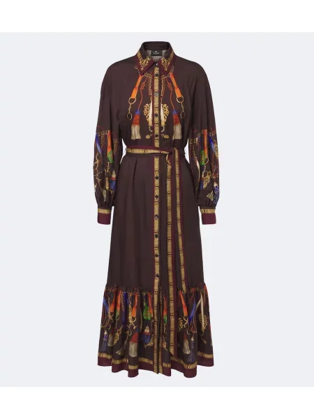Rochie tip cămașă Etro de lână cu imagine maro