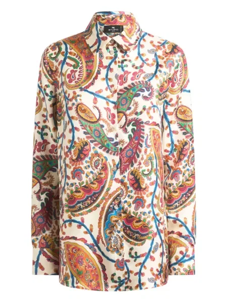 Cămașă Etro de mătase cu imagine cu model paisley alb
