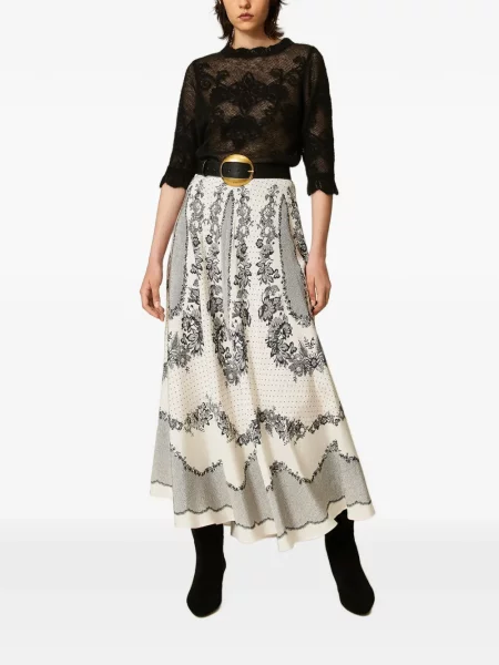 Lung fustă Twinset din satin cu model floral