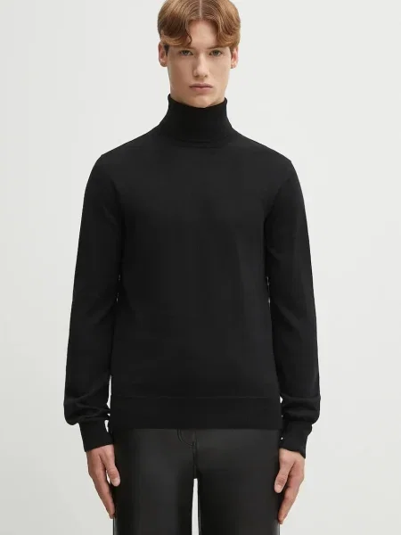 Maison Margiela pulover de lână light cu guler negru