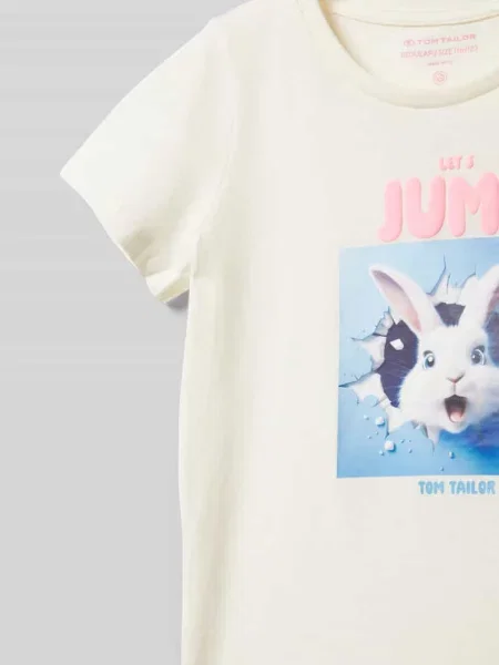 T-shirt o kroju regular fit z czystej bawełny z nadrukowanym motywem Tom Tailor biała