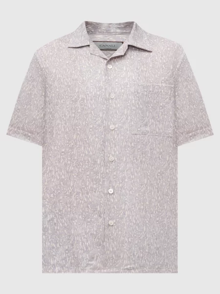Сорочка з льоном в квітковий принт Canali блакитна