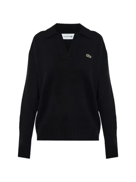 Кашмирена с яка поло тениска Lacoste черно