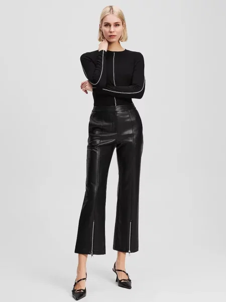 KARL LAGERFELD Pantaloni din imitație de piele Straight Fit negru
