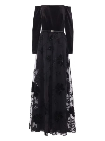 Rochie Elie Saab de catifea cu model floral de costum negru