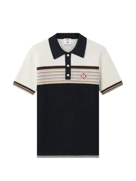 Tricou polo Casablanca cu dungi cu autograf albastru