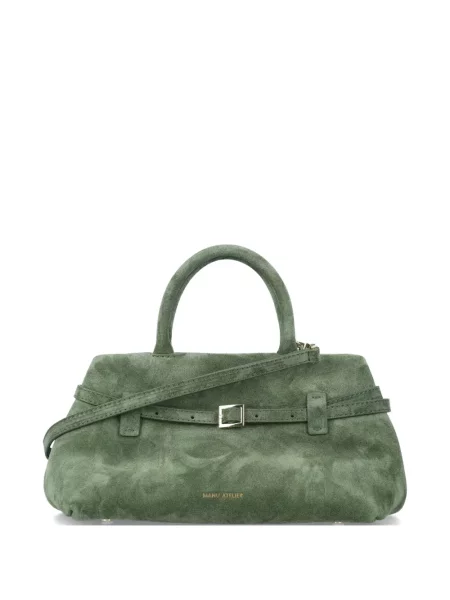 Geantă shopper Manu Atelier din piele de căprioară verde
