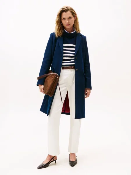 Tommy Hilfiger Wełniany płaszcz z zawartością kaszmiru Kobiety Wełna jednolity 34 niebieski