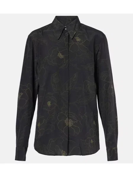 Cămașă Dries Van Noten de mătase cu model floral negru